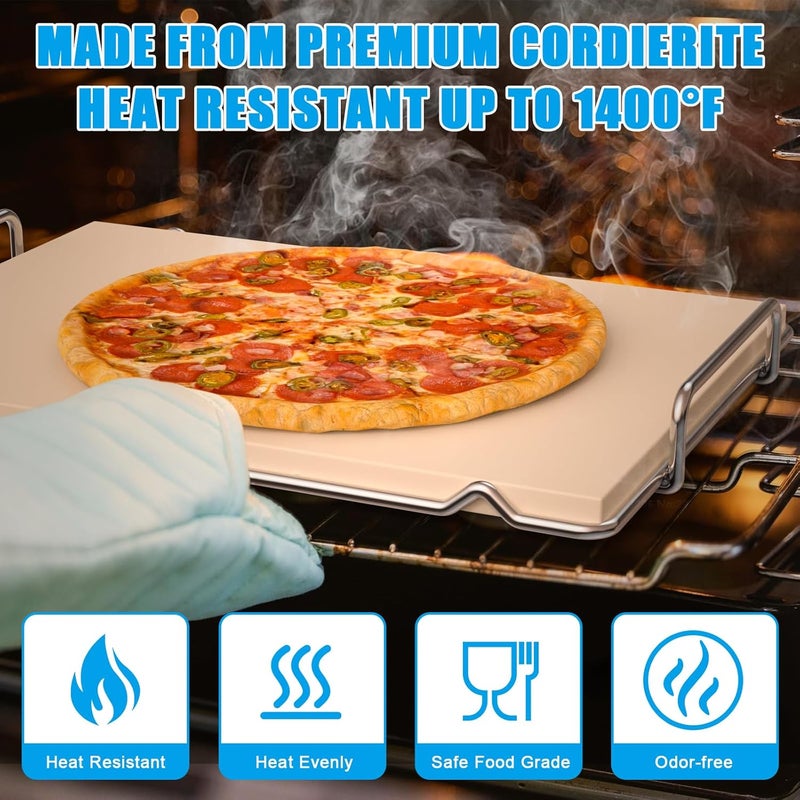 Outspark Pizza Stone with Grill Rack for Ninja Woodfire Outdoor Smoker XL OG800 OG900 Series Grill Accessories, Rectangle Pizza Baking Stone Set for Oven and Grill Baking - Image 4